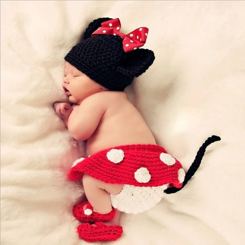 

Handmade Knitting Baby Clothing Sets Boy Girl Mickey Clothes Infant Photography Props Suit Bebe Cartoon Cosplay Costumes Outfit