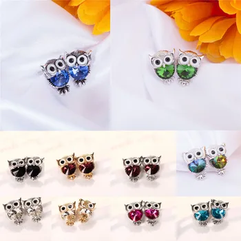 

Sale Girls Lovely Owl Shape Crystal Stud Earrings Charming Ear Stud Zinc Alloy Wedding Gift Earrings Jewelry boucle d'oreille