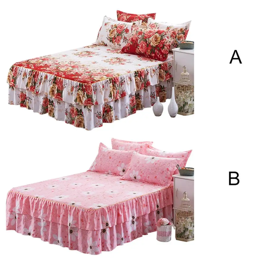 

150 * 200cm Single Bed Sheet Quilt Queen Bedspread Thickened Dust Ruffle Flower Pattern Bed Cover Leaves
