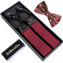 DiBanGu новые мужские подтяжки из натуральной кожи, 6 кнопок, защита для колена, комплект с бабочкой, модные подтяжки, регулируемые, 3,5*125 см, BD500-LJ033
