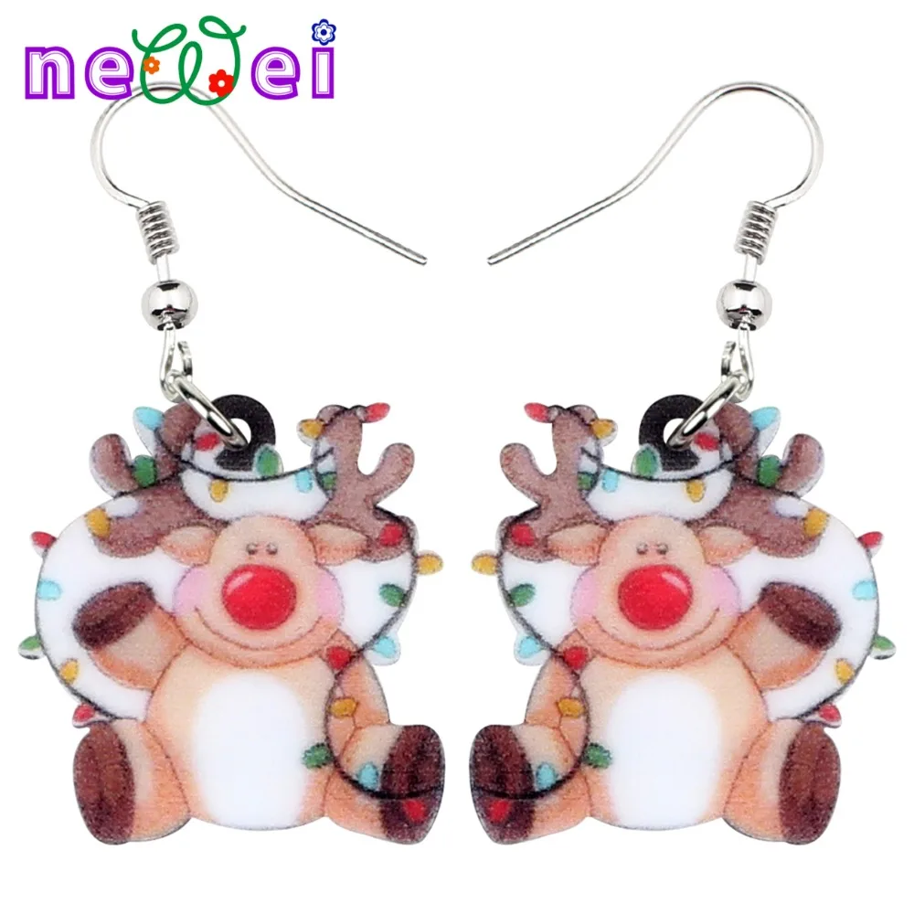 NEWEI сладкий акриловые мультфильм Рождественский олень Лось серьги мотаться
