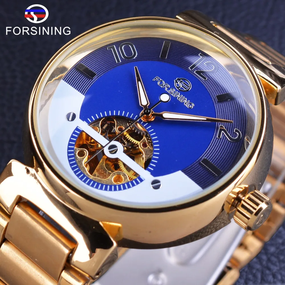 Forsining синие океан Ближний Восток роскошные золотые Дизайнерские мужские часы из нержавеющей стали лучший бренд класса люкс автоматические наручные часы