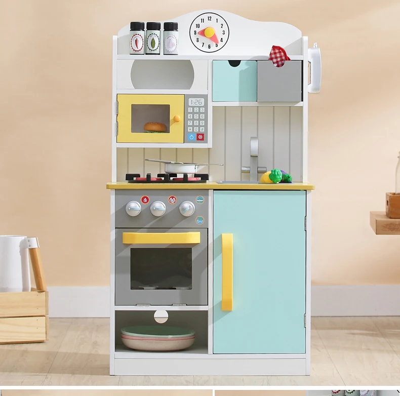 Play House Toys Kitchen Toys Children Play Toys Blue Wooden Set