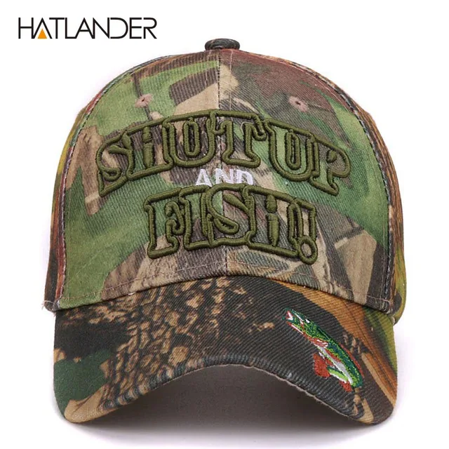 Hatlander outdoor camouflage caps summer sun fishing hat sport curved casquette Embroidery 3D letter Fish camo baseball cap men 2