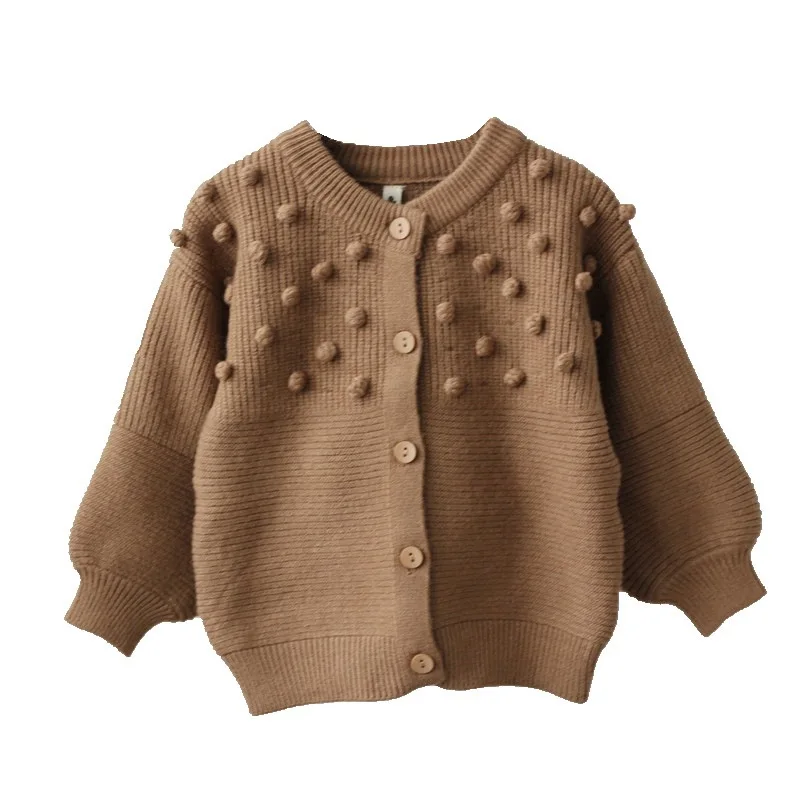 

New Fashion Fall Hand-made Bubble Ball Sweater Warm Knitted Cardigan Jacket Baby Sweater Coat Girls Winter Sweaters Kids Clothes