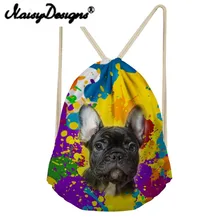 Бесшумный дизайн милая собака-Мопс Акварельная печать пространство Drawstring рюкзак для сумки для подростков женщин Мягкий день пакет Mochila