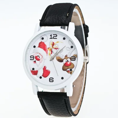 

2019 Xmas Decoration Christmas Elderly Pattern Leather Band Analog Vogue Quartz Watches Decoration Christmas