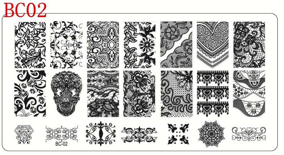 1 шт. новые кружевные цветы для дизайна ногтей штамп штамповка изображения пластины 6*12 см из нержавеющей стали шаблон лак для маникюра Трафарет Инструмент LABC01-20
