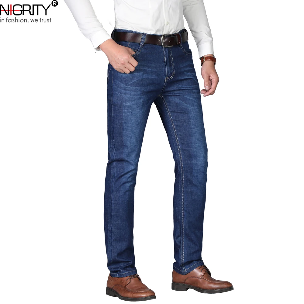 NIGRITY Man jeans 2018 New Fashion business Casual Denim Pants Men Straight cut slight stretch trousers large size 29-40 4 color