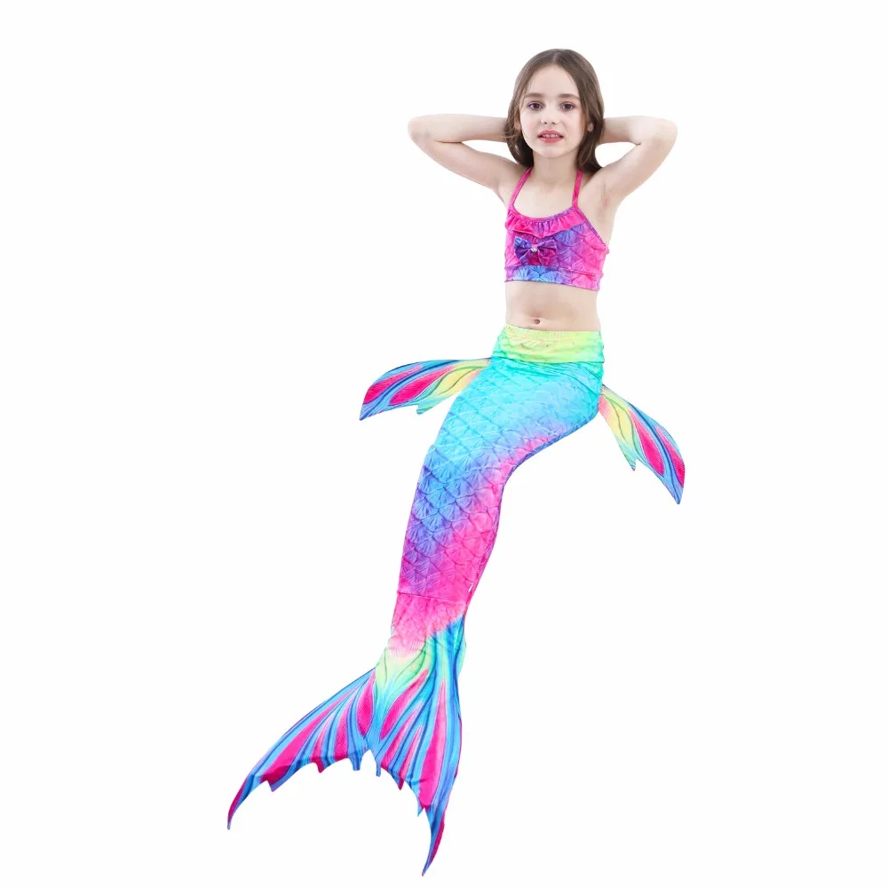 Summer Girls Kid Cute Cosplay Mermaid Tail Costume Bikini Set Dress Multicolor Bathing Suit