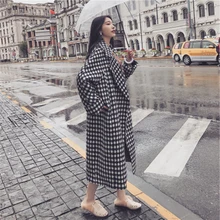 Зимнее женское Шерстяное Пальто в клетку, женское длинное шерстяное пальто с добавлением хлопка, шерстяное пальто размера плюс, Женское пальто в клетку