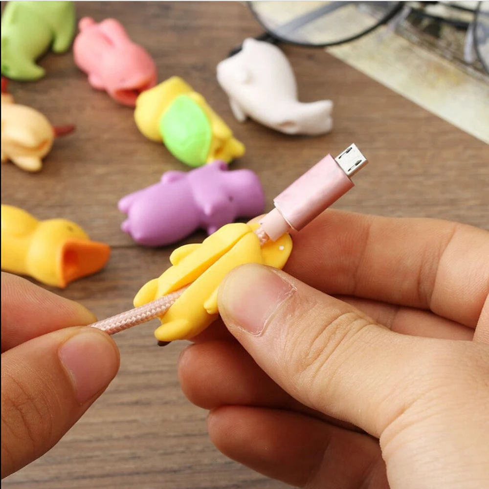 Cute Animal Shape Cable Protector Soft Silicone Anti Break Data Line Protective Cell Computers Mobile Phone Accessories