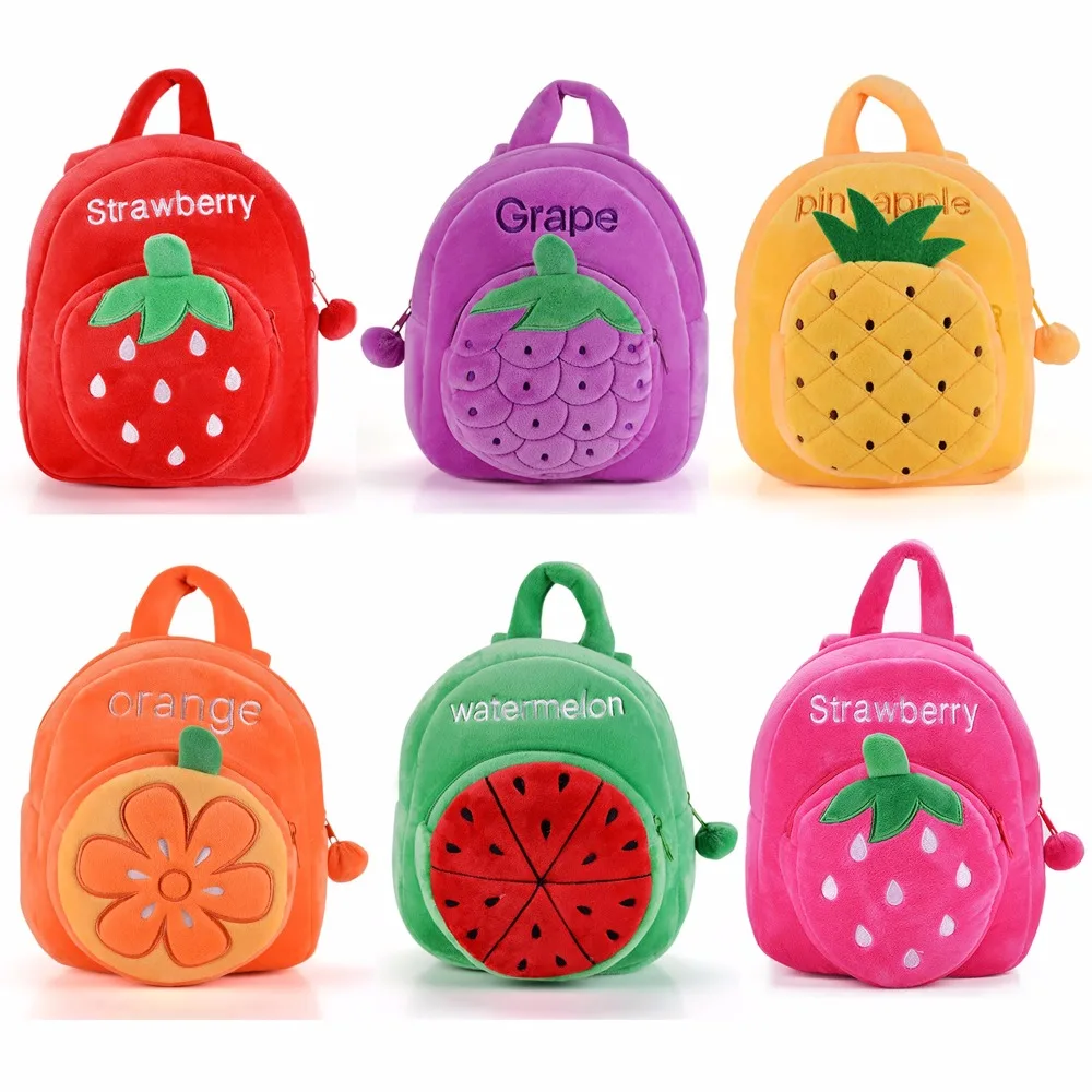 

Plush Fruit Cartoon Backpack 2017 New Orange Strawberry Toddler Children Bags Gifts For 1-3 Yeards old Kindergarten Boys Girls