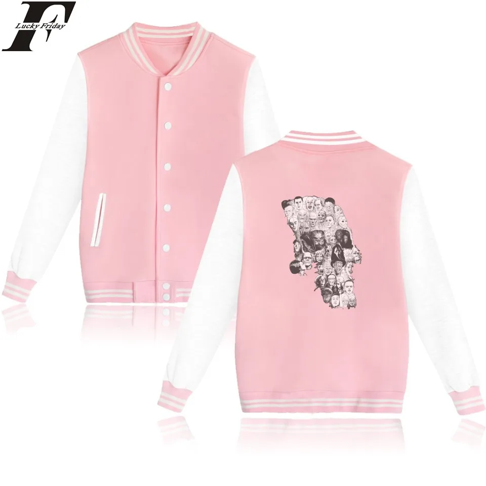 LUCKYFRIDAYF Horror Skull Baseball font b Jacket b font Pink Long Sleeve Baseball font b Jacket