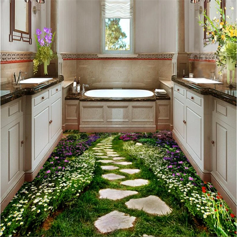 

Beibehang Custom 3d Wallpaper Floor Creative Flowers Trail Toilet Bathroom Bedroom 3D Flooring papel de parede 3d wallpaper