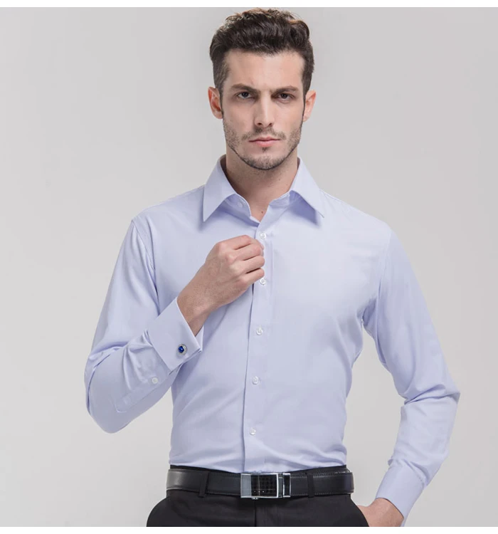 Мужская классическая рубашка с воротником-стойкой и французскими манжетами, Классическая деловая рубашка с длинным рукавом(запонки входят в комплект