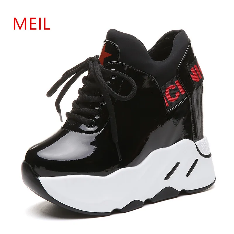 

12CM Ladies Wedges White Black Platform Sneaker Swomen Fashion Lady Flat Casual Shoes Women 2018 Breathable Ladies Girls Shoes