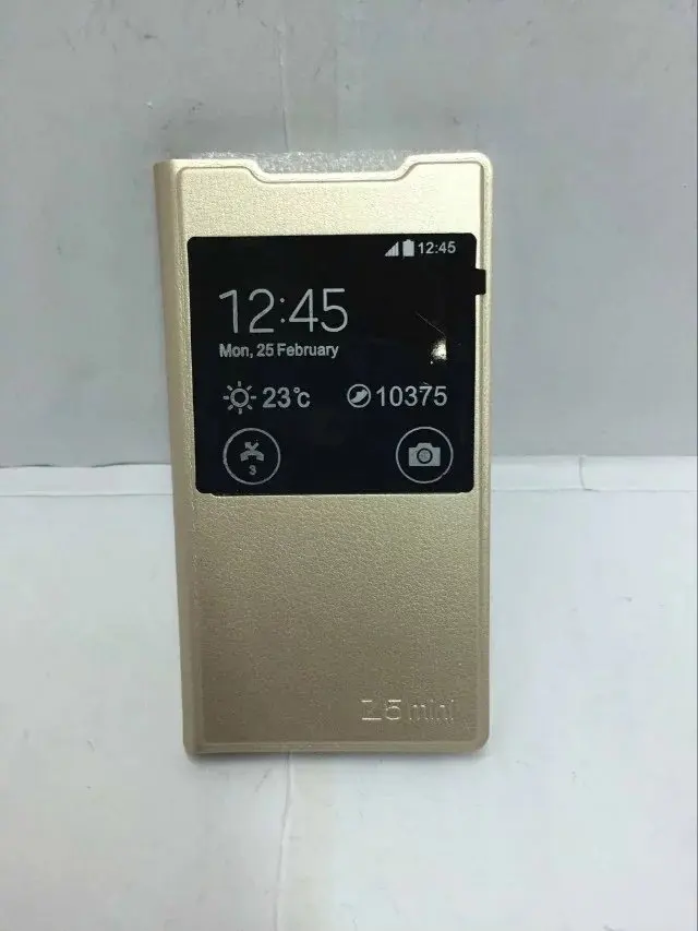 Одежда высшего качества для Sony Xperia Z5 Compact Z5 мини E5823 E5803 S50 Роскошный ультра тонкий из искусственной кожи с окошком для экрана флип-чехол на телефон - Цвет: Gold
