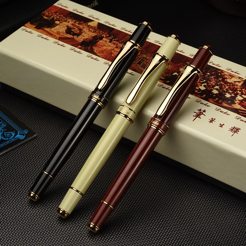 

Duke Extreme Series Luxury Smooth Black and Gold Clip Fountain Pen with 0.5mm Nib High Quality Metal Ink Gift Pen Free Shipping