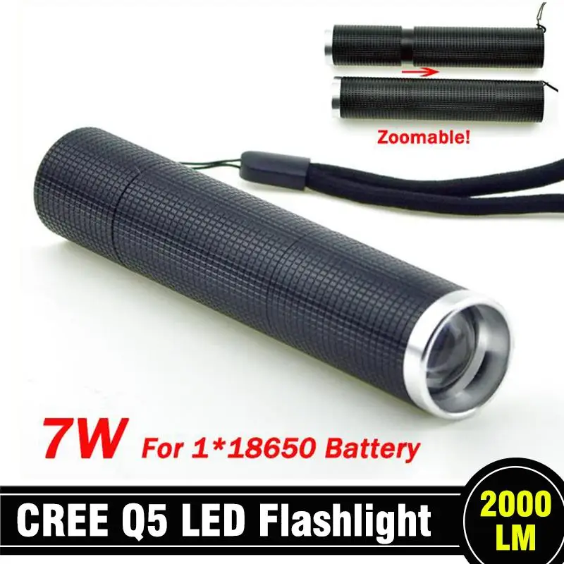 

Zoomable LED Torch lanterna 7W LED Flashlight Focusflash Light Lamp used 1x18650 For camp Hunt Fishing free shipping
