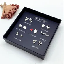 XIYANIKE, одна неделя, 925 пробы, серебряные серьги-гвоздики, мозаичный циркон, сменный, семь дней, не повторяющийся набор для женщин, лидер продаж, Новинка