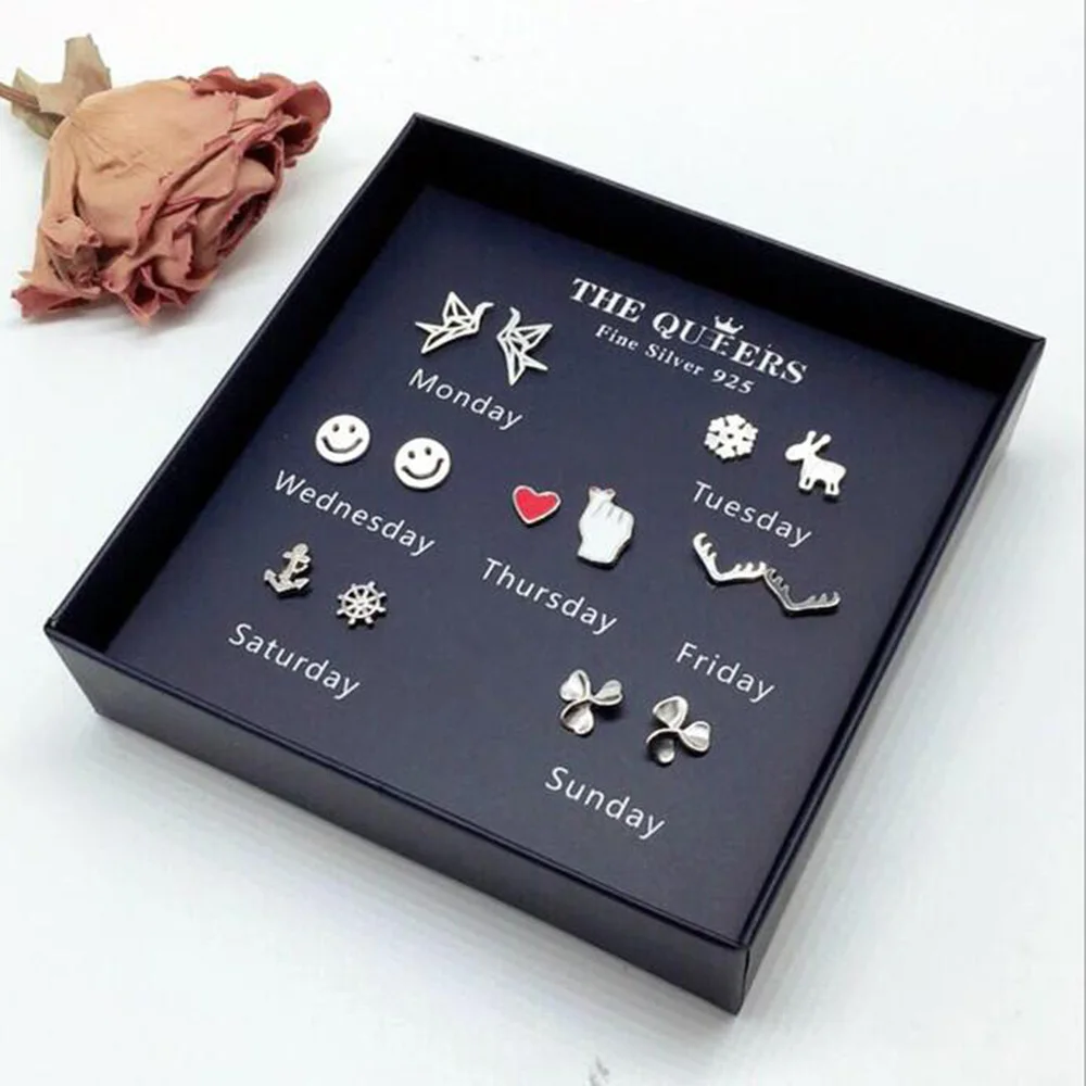 

XIYANIKE One Week 925 Sterling Silver Stud Earring Mosaic Zircon Replaceable Seven Days Not Repeating Set For Women Hot Sale New