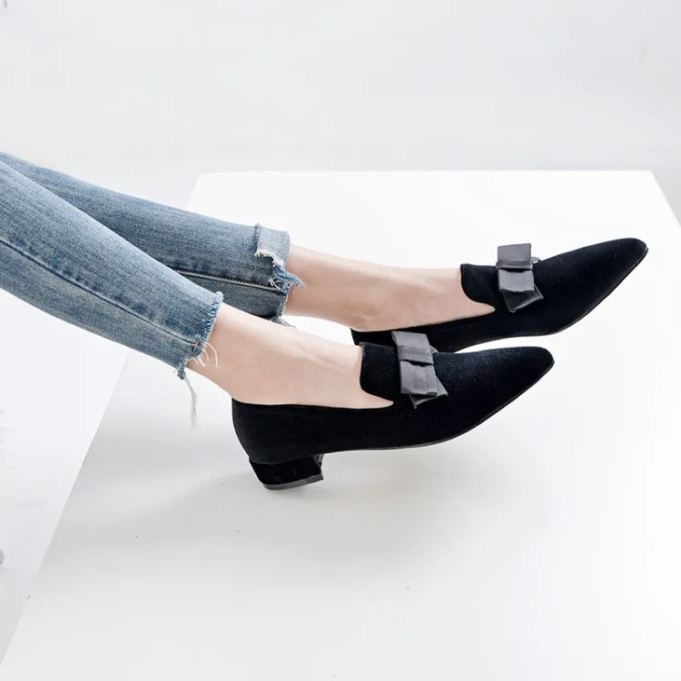 

Big Size 9 10 11 12 ladies high heels women shoes woman pumps Butterfly-knot-tipped thick-heeled single shoes
