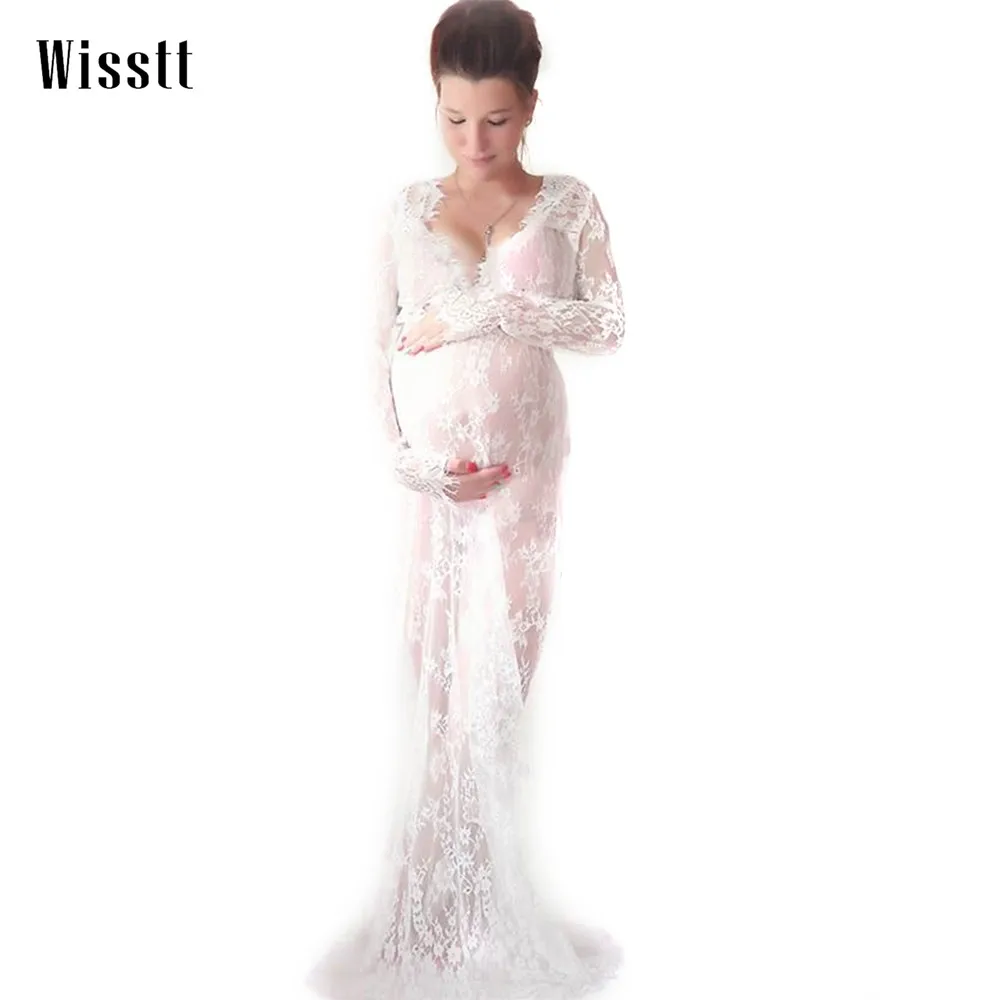 

Couple Fashion Maternity Dresses Photography Props Summer Beach White Lace Maternity Long Dress Pregnant Photography Dresses