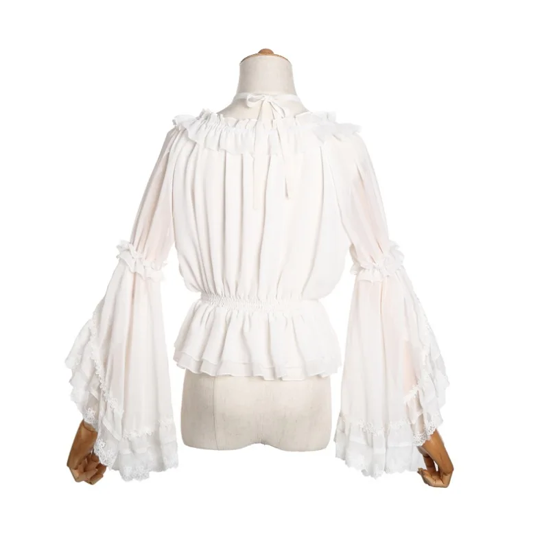 Милая женская шифоновая блузка с расклешенными рукавами и перекрестным вырезом, Топ в стиле Лолиты на лето