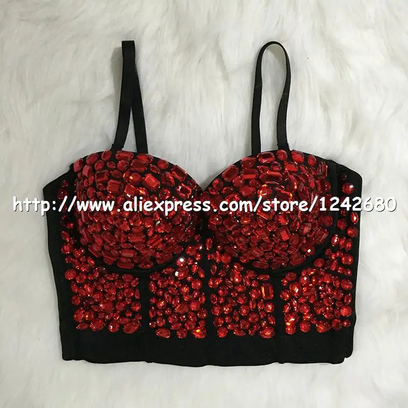 She'sModa красный камень ручной работы жемчуг Bralet Корсеты женские бюстье бюстгальтер обрезанный топ бюстгальтер под свадебное платье жилет размера плюс - Цвет: black