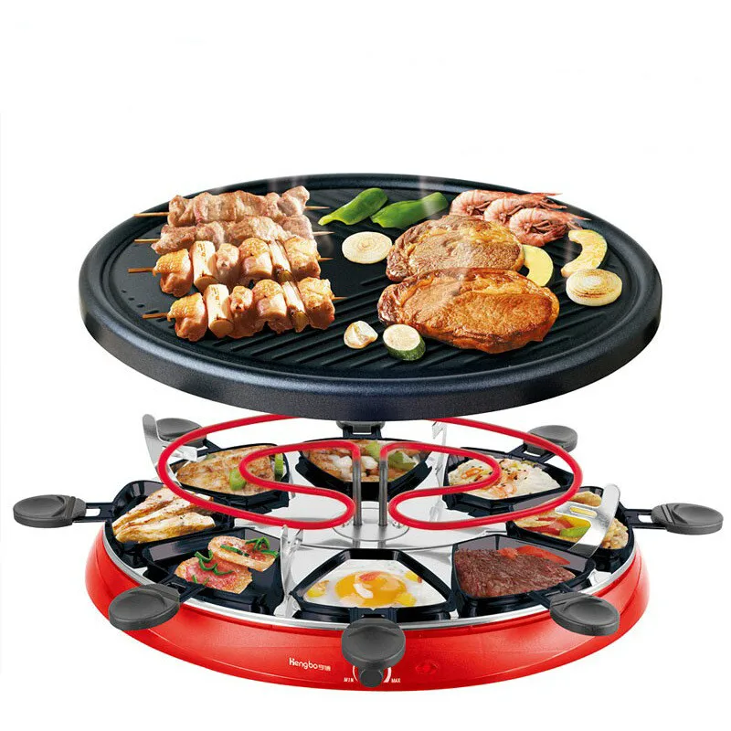 

Double Layers Smokeless Raclette Grilldle baking oven Electric BBQ Grill Heating Stove pan Barbecue Iron non-stick Plate EU