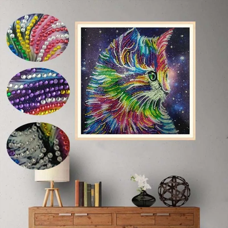 

5D DIY Diamond Painting Colorful Cats Special Shaped Diamond Rhinestone Dropshipping FAS