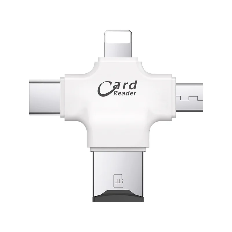 4 в 1 type C Micro USB считыватель карт памяти MicroSD картридер Android OTG ридер для iphone ipad macbook - Цвет: Белый