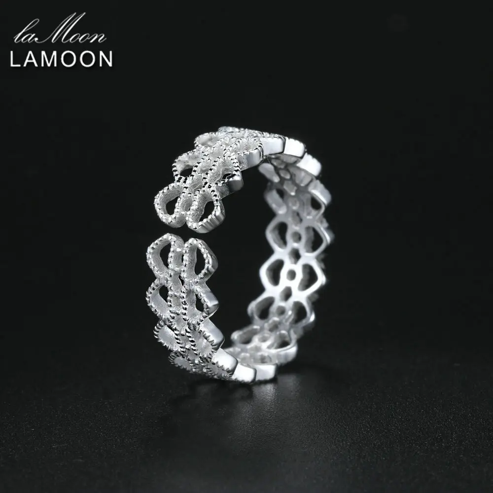 LAMOON Creative Lace Style 925-Sterling-Silver Adjustable Rings S925 Fine Jewelry for Women Wedding Party Gift LMRY025