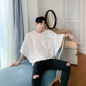 

Men Velour Bat Short Sleeve Oversize Black White T Shirt Male Women Street Hip Hop Loose Causal Tshirt Couple Tees Shirts