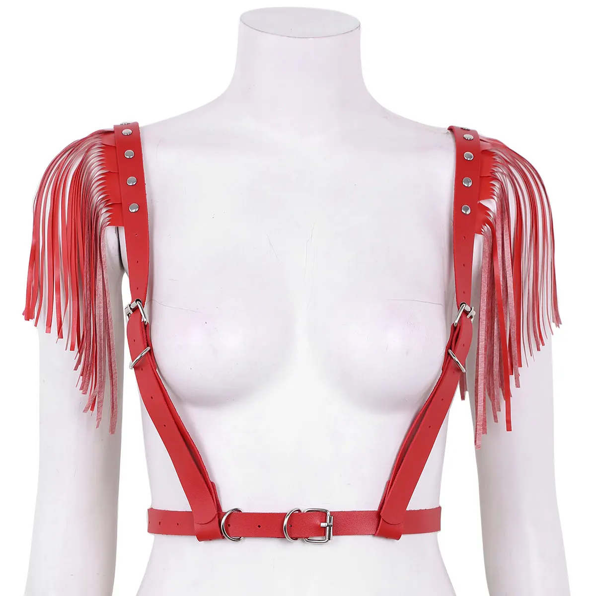 Женская мода Панк из искусственной кожи регулируемые ремни Связывание тела пояс с плеча кисточкой Косплей клуб костюмы