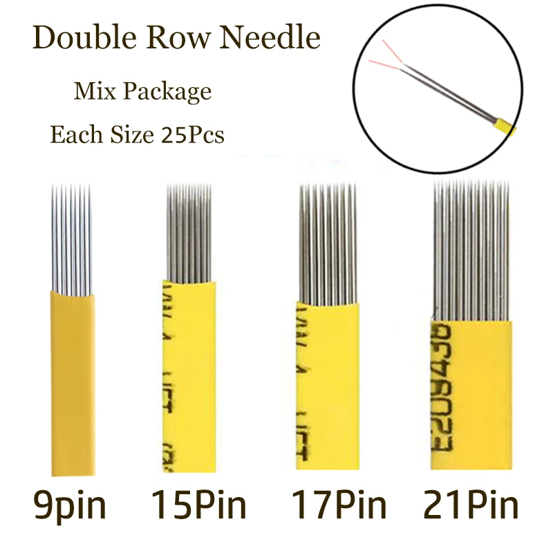 

100pcs Microblading Needles Mixed Double Row 9/15/17/21 Pin Manual Fog Eyebrow Tattoo Needles Permanent Makeup Needle Microblade