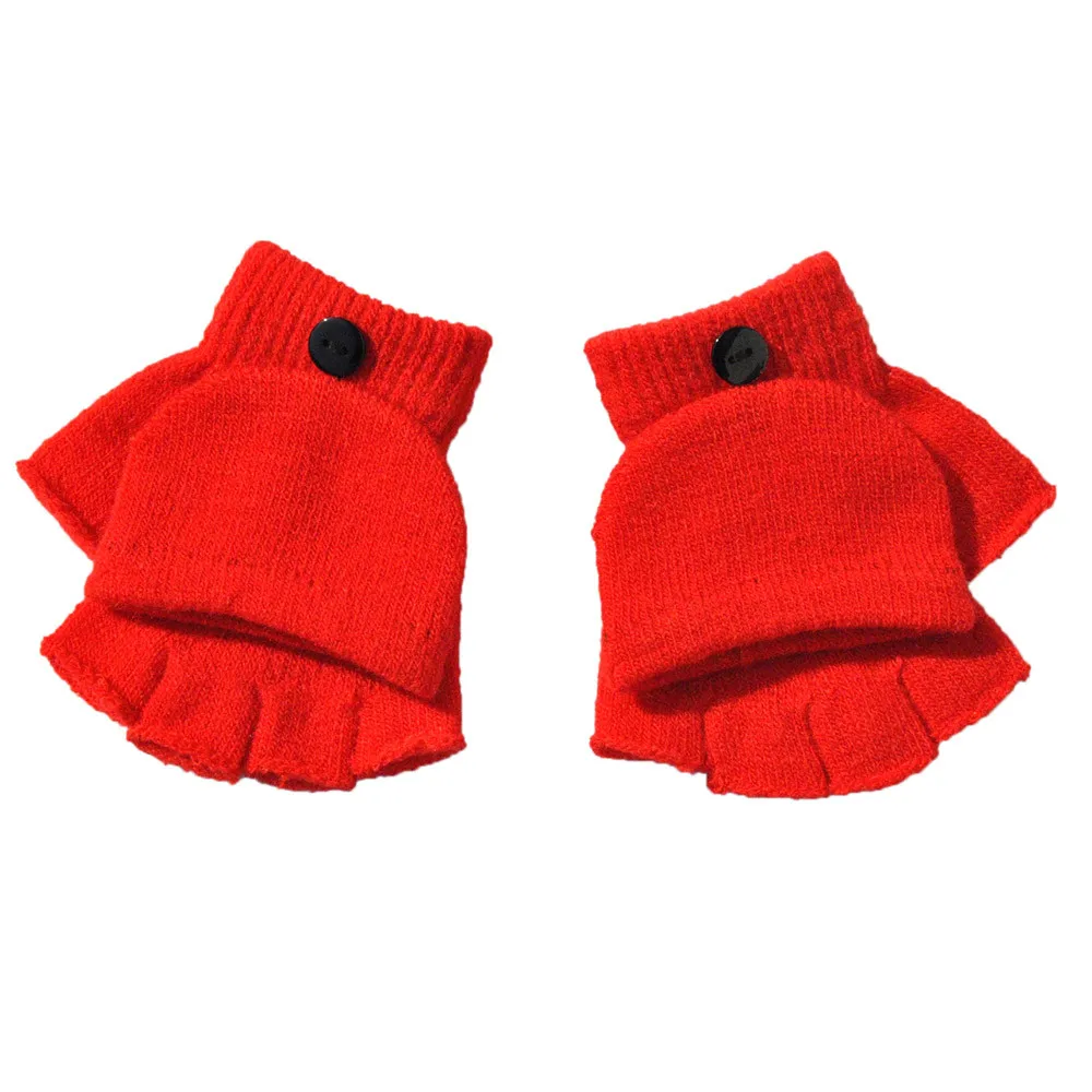 Детские перчатки, сохраняющие тепло в холодную погоду, для мальчиков и девочек, зимние, теплые, с откидной крышкой, без пальцев, перчатки, дропшиппинг, Nov.9 - Цвет: RD