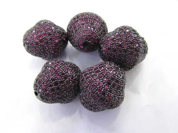 

6pcs Ruby Red Micro Pave Diamond 24K GoldRhodium Football Olive spacer beads, Bicone Pave Bead Pave CZ Cubic Zirconia Finding 12