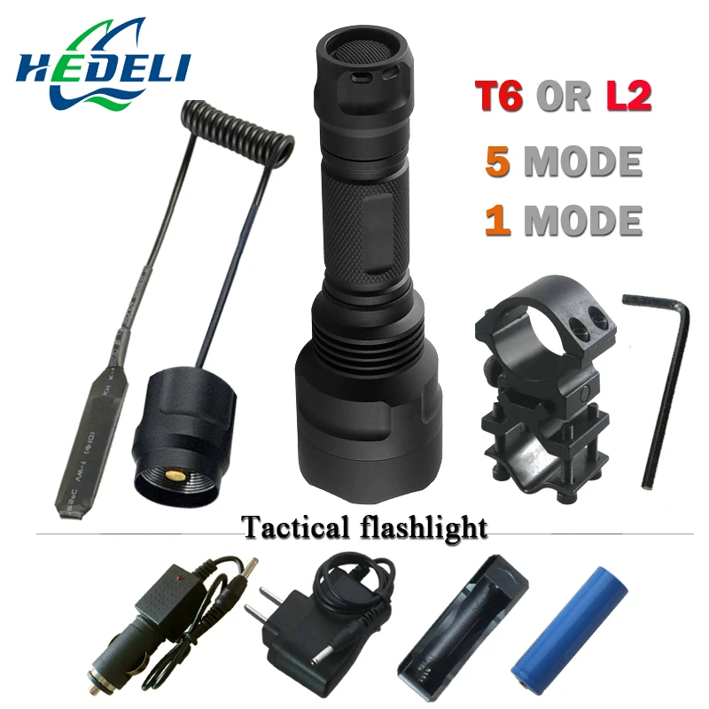 

portable spotlight hunting tactical flashlight led cree xm-l2 or xml t6 waterproof powerful led flashlight rechargeable 18650