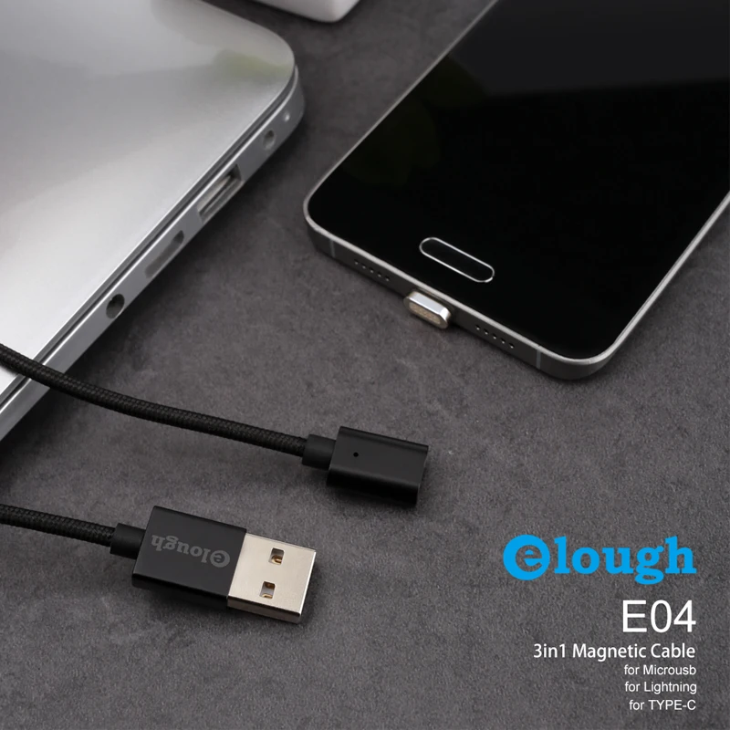 Elough E04 Магнитный кабель для iPhone samsung Xiaomi Micro usb type C кабель для быстрой зарядки мобильного телефона магнит Зарядное устройство USB кабель