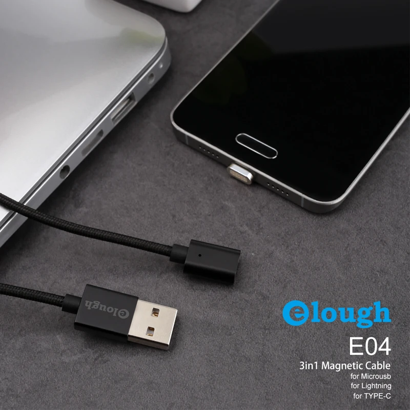 Магнитный кабель Elough E04 с Micro USB Type C для быстрой зарядки мобильных телефонов iPhone