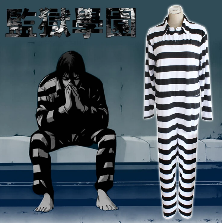 

Anime Prison School Kiyoshi Fujino Cosplay Costume Kangoku Gakuen Stripe Prison Uniform Suit One-piece Jumpsuit Pajamas