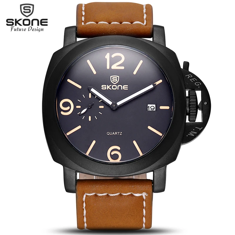 

SKONE Full Luminous Victory Mens Watches Auto Date Leather Straps Military Amry Casual Sports Wrist Watch Male relogio masculino