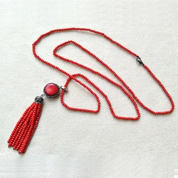 

5 Strands Natural Coral bead with paved rhinestone Necklace,Handmade Tassel Jewelry Crystal Glass Beaded Charm Necklace ,NK12