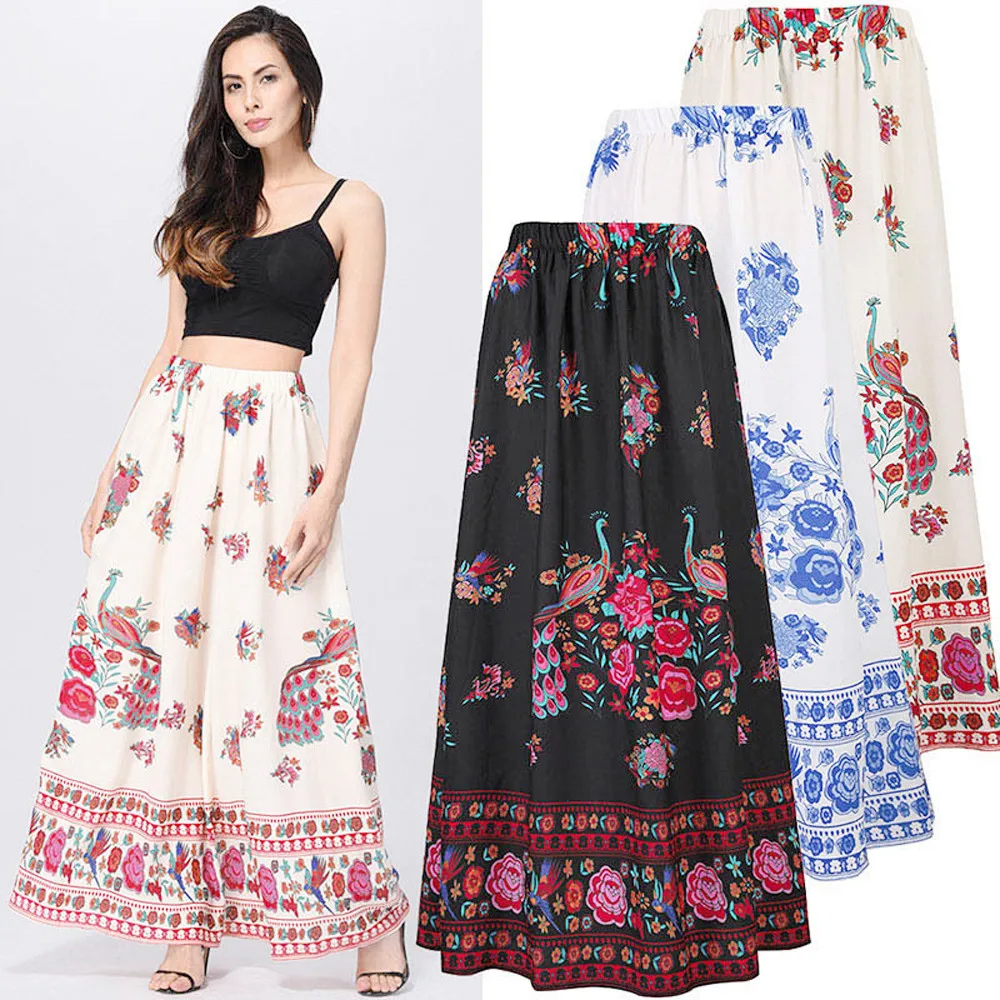 New Arrived Casual Print Floor Length Skirt Women Bohemian Maxi Skirt ...