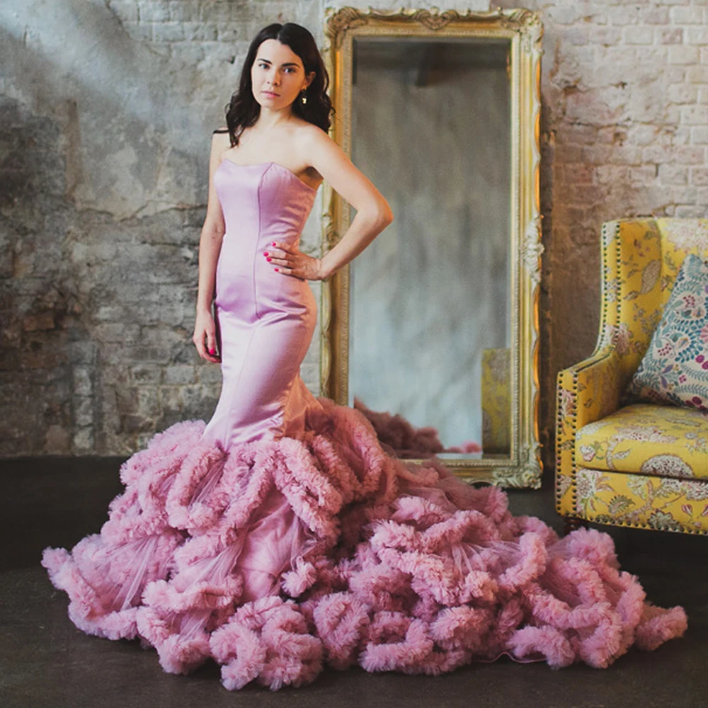 Luxury Dress Cloud Mermaid Wedding Dress Pink Wedding Gowns Plus