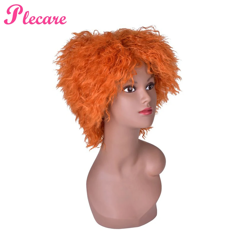 

Plecare 10" Short Cosplay Wig Synthetic Wigs Pruik Color Orange Heat Resistant High Temperature Kinky Anime Cosplay For Women