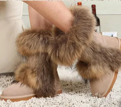 

2019 new hot sale Fox Fur Snow Boots Winter Wedding Shoes Red Waterproof Warm Shoes Leopard Botas Femininas