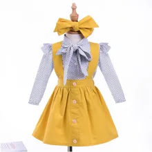 Горячая распродажа; комплект из 3 предметов; Топ в горошек для маленьких девочек; футболка комплект юбки на лямках Прямая поставка; одежда для малышей